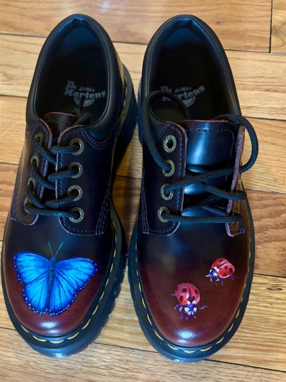 Dr. Martens 8053 Quad Platform Shoe (Custom Hand-Painted) Shoes Black & Burgundy
